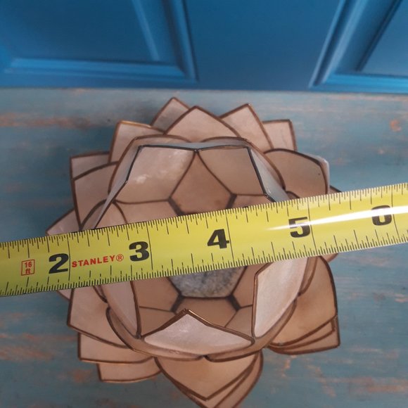 Lotus Flower Candle Holder Tea Light Mother Of Pear Shell Natural Metal - Picture 9 of 10